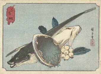 Flatfish, abalone and berries (Hiroshige) - Muzeo.com