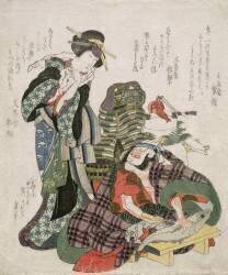 Ichikawa Danjuro and Ichikawa Monnosuke as Jagekiyo and Iwai Kumesaburo (Hokusai) - Muzeo.com