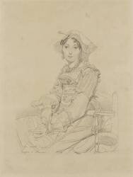 Lithographie en facsimilé : portrait de jeune femme par Ingres (Jean-Auguste-Dominique Ingres) - Muzeo.com