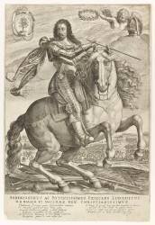 Louis XIII à cheval, dans le font, une bataille (Crispijn de Passe the Elder) - Muzeo.com