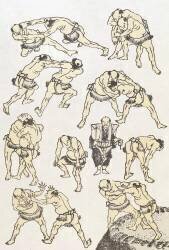 Manga: studies of gestures and postures of wrestlers (Hokusai) - Muzeo.com