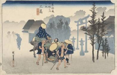 Mishima in morning mist (Hiroshige) - Muzeo.com