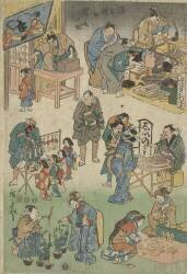 Night market with street theatre in Joruri Street (Hiroshige) - Muzeo.com