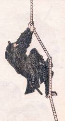 Ninja climbing a rope (Hokusai) - Muzeo.com