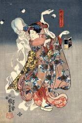 Oiwa's ghost haunting Jemon's wife O-ume (Utagawa Kuniyoshi) - Muzeo.com
