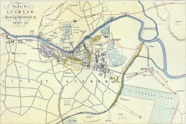 Plan of Lucknow showing Operations in 1857-58 (English School) - Muzeo.com