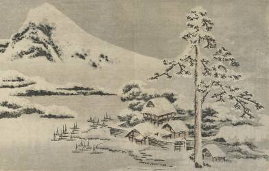 Seaside Village in Snow (Hokusai) - Muzeo.com