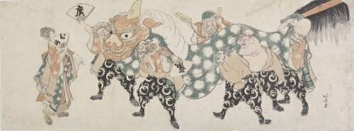 Six Male Gods Performing the Lion Dance (Hokusai) - Muzeo.com