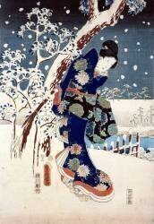 Snow scene in the Garden of a Daimyo (Hiroshige) - Muzeo.com