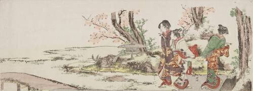 Three women viewing cherry blossom (Hokusai) - Muzeo.com