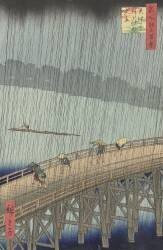 Unexpected rain shower on the big bridge at Atake (Hiroshige) - Muzeo.com