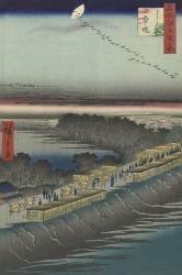 View of the Nihondijk near the Yoshiwara (Hiroshige) - Muzeo.com