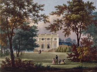Vue du château du Petit Trianon prise depuis le jardin anglais sous Louis-Philippe (Charles Jean Guérard) - Muzeo.com