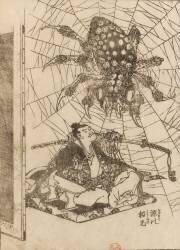Yorimitsu will fight the spider ogress (seated warrior and giant spider) (Hokusai) - Muzeo.com