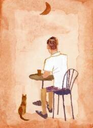Drink coffee at the cafe while watching the moon (Hiroyuki Izutsu) - Muzeo.com