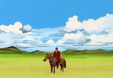 Mongolian steppes and people riding horses (Hiroyuki Izutsu) - Muzeo.com