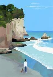 Peaceful coast with waves and cliffs (Hiroyuki Izutsu) - Muzeo.com