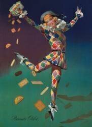 Arlequine in her dance sowing Olibet biscuits (René Berti) - Muzeo.com