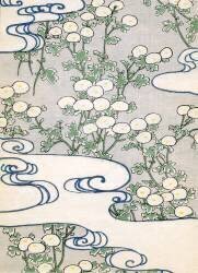 Colour woodblock print of Blooming Vines and Wave Pattern (anonymous) - Muzeo.com