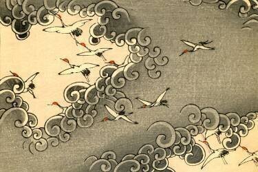 Cranes Flying in Grey Clouds (anonymous) - Muzeo.com
