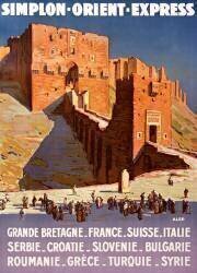 France / Syria: Vintage Orient Express poster featuring the Aleppo Citadel (Joseph de La Nézière) - Muzeo.com