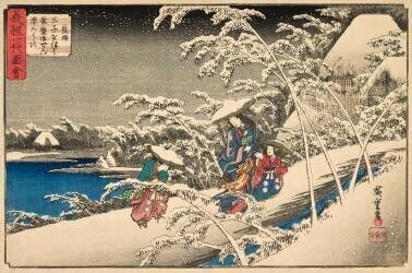 Life of Yoshitsune, Escape of  Tokiwa Gozen in the snow (Hiroshige) - Muzeo.com