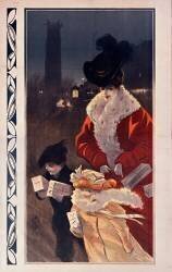 Mère sortant d'un grand magasin avec ses deux enfants chargés de paquets (Misti) - Muzeo.com