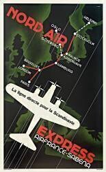 Nord Air Express Air France - Sabena Poster, the direct route for Scandinavia, with a map showing routes between cities (anonymous) - Muzeo.com