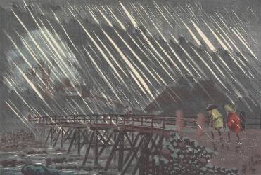 Rain at Saegusa Bridge in Hakone (Kiyochika Kobayashi) - Muzeo.com