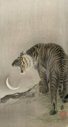 Roaring tiger and crescent moon (Ohara Koson) - Muzeo.com