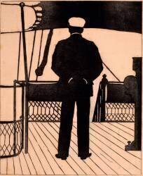 Sur le pont d'un bateau, un homme de dos en pied (anonymous) - Muzeo.com