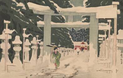 View of Ueno's Toshogu in Snow (Kiyochika Kobayashi) - Muzeo.com