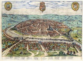 Plan and view of Seville (Georg Braun) - Muzeo.com