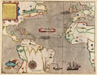 Route of Drake's voyage across the Atlantic Ocean (Baptista Boazio) - Muzeo.com