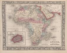 Carte de l'Afrique montrant ses découvertes les plus récentes avec l'île de Sainte-Hélène en médaillon du nouvel atlas général de Mitchell (Ecole américaine) - Muzeo.com