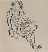 Dessin d'un homme assis avec la jambe gauche reposant sur le genou droit (Hokusai) - Muzeo.com