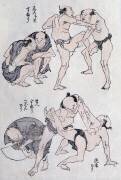 Études des gestes et postures des lutteurs (Hokusai) - Muzeo.com