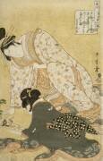 Femme et sa fille penchées sur un jeu de figurines (Kitagawa Utamaro) - Muzeo.com