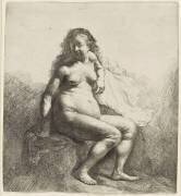 Femme nue assise sur une butte (Rembrandt) - Muzeo.com