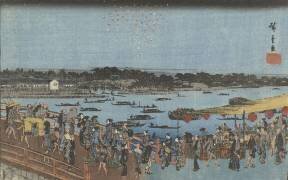 Feu d'artifice au pont de Ryogoku (Hiroshige) - Muzeo.com