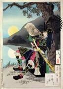 Hideyoshi soufflant dans un coquillage (Tsukioka Yoshitoshi) - Muzeo.com