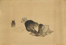 Homme couché lisant par Lamplight (Hokusai) - Muzeo.com