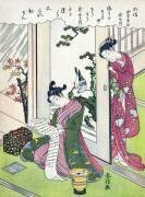 Kannazuki - Homme lisant sous une véranda, observé par une femme (Suzuki Harunobu) - Muzeo.com