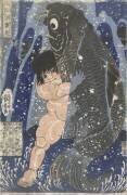 Kintaro en lutte avec la carpe Sakata Kaidomaro (Utagawa Kuniyoshi) - Muzeo.com