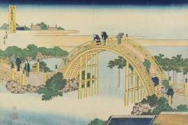 Le pont du tambour au sanctuaire de Kameido Tenjin (Hokusai) - Muzeo.com