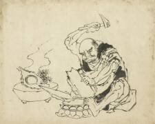 Moine zen brûlant une image de Bouddha (Hokusai) - Muzeo.com