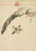 Moineau et feuille de bananier et roses (Hokusai) - Muzeo.com