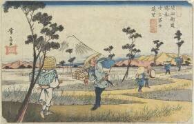 No.8 vue éloignée du mont. Fuji vu de Fukiage près de la gare de Konosu (Keisai Eisen) - Muzeo.com