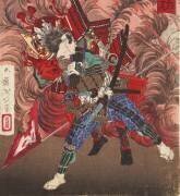 Okubo Hikozaemon au secours de Tokugawa Ieyasu sur le champ de bataille (Tsukioka Yoshitoshi) - Muzeo.com