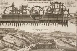 Planche 72: représentation de la Machine de Marly vers 1715 (Nicolas de Fer) - Muzeo.com